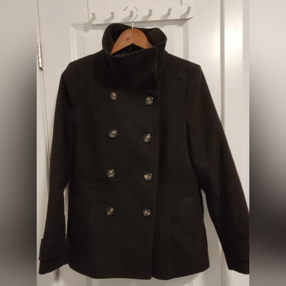 Black Double-Breasted Women's Coat H&M Size 14
